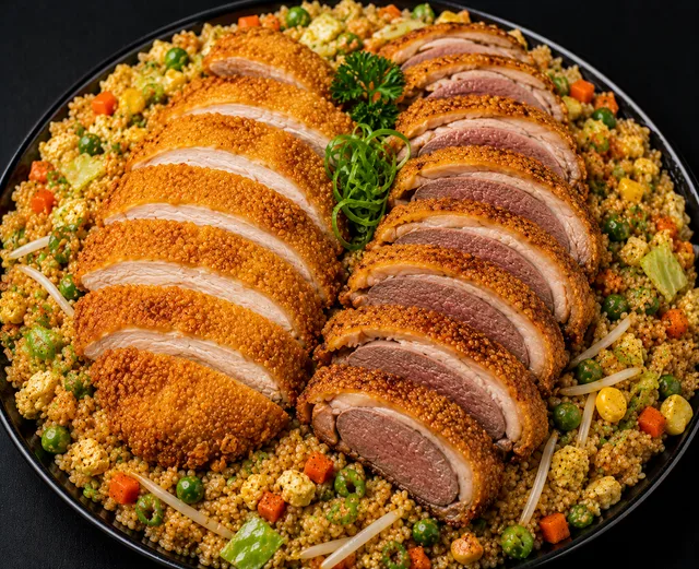 45 Bratreis Mit Knusprige Ente und Knusprige Huhn